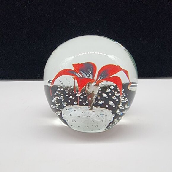 Glass Flower Floral Paperweight Red White Blue Bubbles VTG Wheaton Village 2.5" - Picture 5 of 8